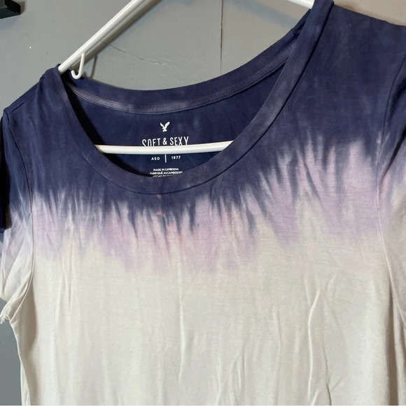 American eagle blue ombré front tie short sleeve tshirt size small - Picture 4 of 9